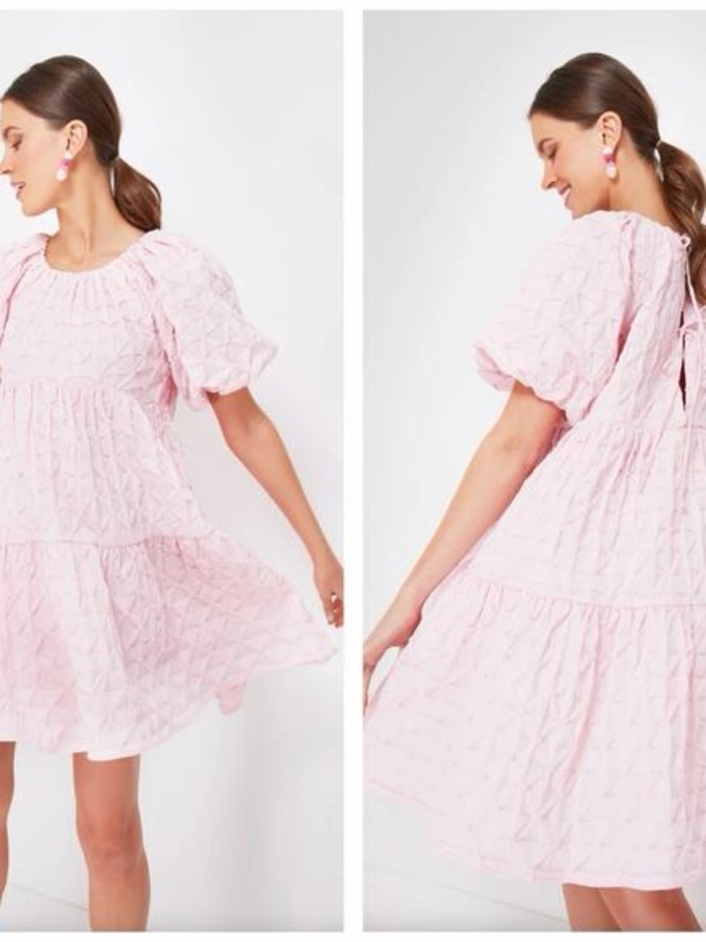 Hyacinth House Women’s Pink Puff-Sleeve Tiered Dress